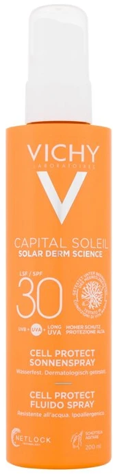 "Vichy Capital Soleil Invisible Fluid Purškiklis Spf30 apsauga nuo saulės veidui ir kūnui atspari vandeniui 200ml