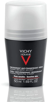Rutulinis antiperspirantas vyrams Vichy Homme 48H Deo, ypač jautriai odai, bekvapis, 2 x 50 ml