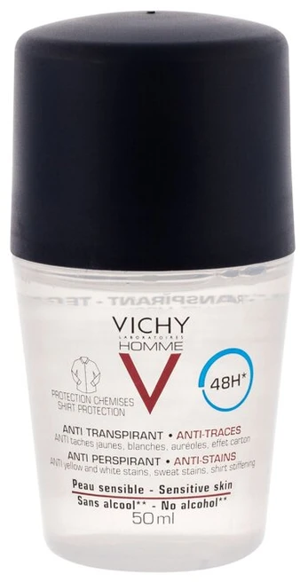 Vichy Homme 48H Anti-Stains Žymių nepaliekantis rutulinis antiperspirantas vyrams , 50 ml