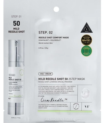 VT Cosmetics švelni dviejų žingsnių veido kaukė „Reedle Shot“, 21,5 g