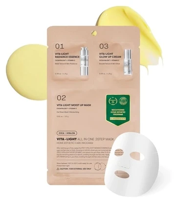 VT Cosmetics - Vita-Light All In One 3Step Mask - Brightening Face Mask in a Sheet - 1.5g+1.5g+25g