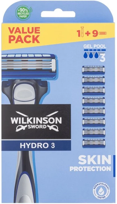 Wilkinson Sword „Wilkinson Hydro3 Skin Protection“ skustuvas + 9 pakaitinės 3 ašmenų galvutės