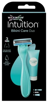 Wilkinson Sword „Wilkinson Intuition Bikini Care Duo“ skustuvas su 3 ašmenimis ir raminančiu balzamu po skutimosi, 40 ml