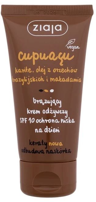 Ziaja Cupuacu SPF 10 Maitinamasis savaiminio įdegio veido kremas, 50 ml