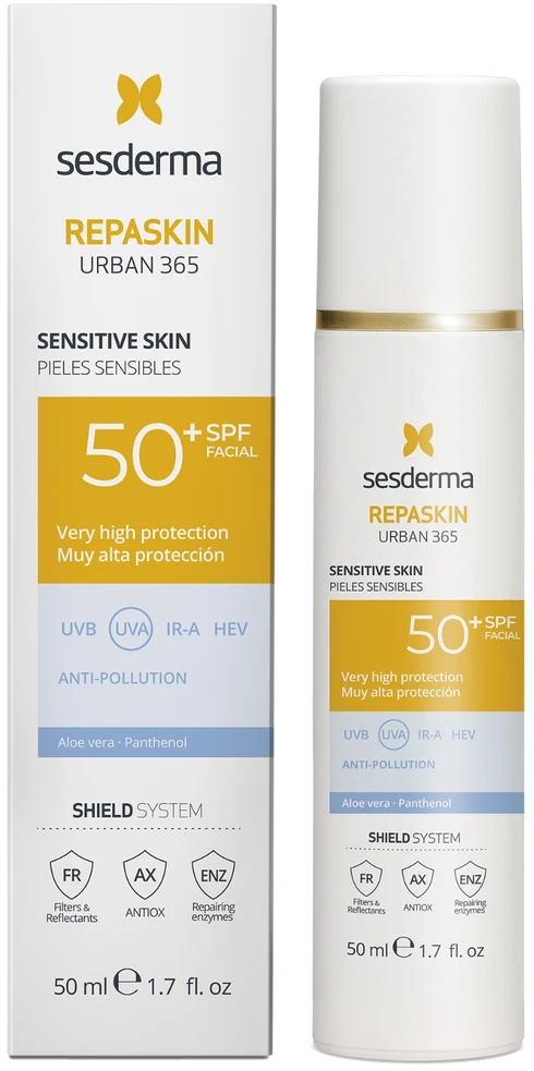 Veido kremas nuo saulės jautriai odai Sesderma Repaskin Urban 365 su SPF50+, 50 ml