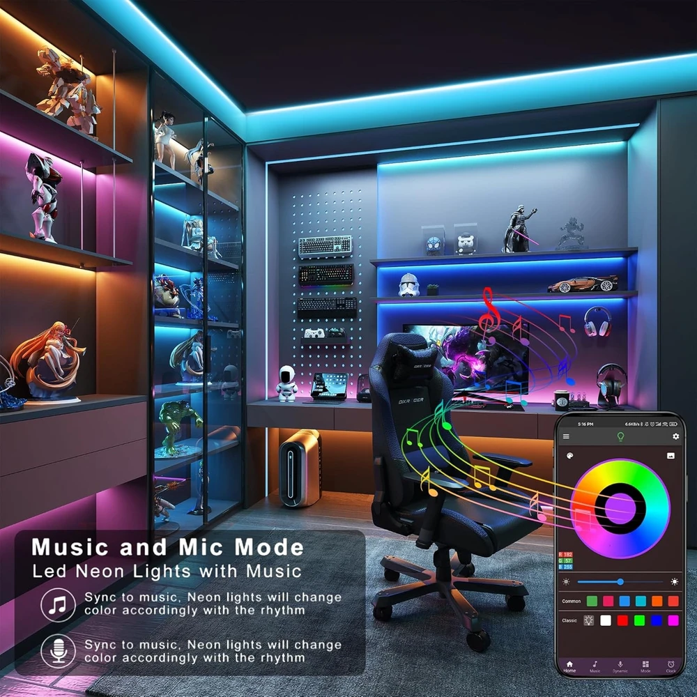 10 m RGB LED juostelė su „Bluetooth“ ir pulteliu, LED juosta su nuotoliniu valdymu, spalvota LED lemputių juostelė