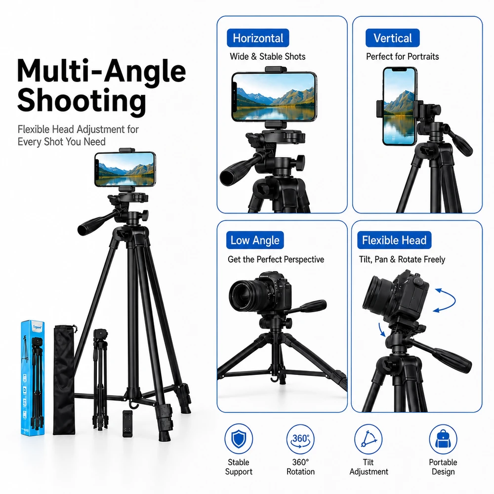 165 cm reguliuojamas fotoaparato stovas su 3D pan/tilt galva, trikojis fotoaparatui, kameros trikojis