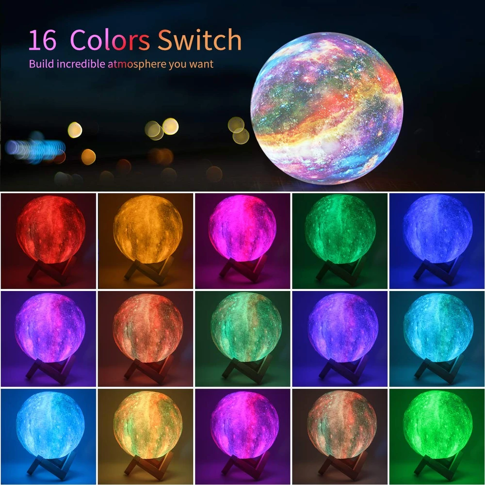 3D mėnulio lempa naktinė švieselė, mėnulio lempa 13 cm, RGB mėnulio šviesa, 3D mėnulio šviestuvas, mėnulio naktinė lempa, spalvota mėnulio lempa