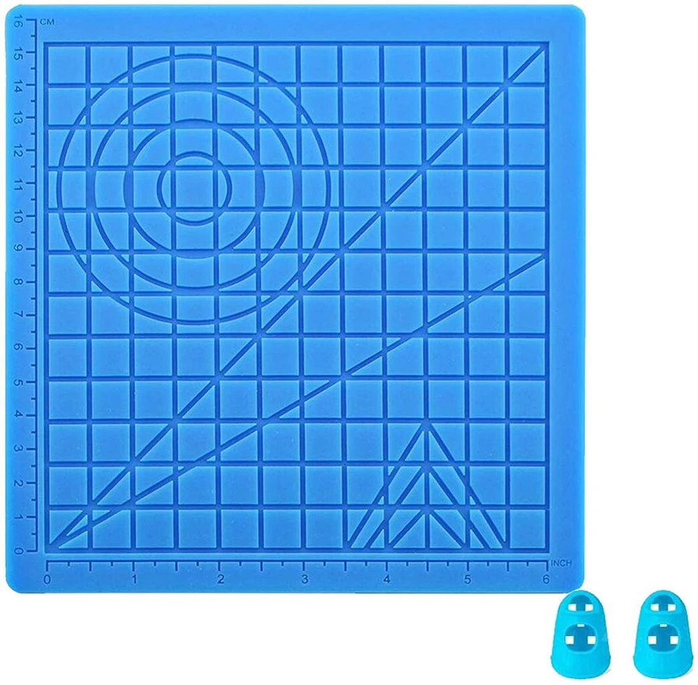 3D rašiklio kilimėlis 177x177 mm, mėlynas, karščiui atsparus silikoninis kilimėlis su 2 pirštų apsaugomis, 3D piešimo kilimėlis, silikoninis 3D rašiklio pagrindas, 3D rašiklio apsauginis kilimėlis