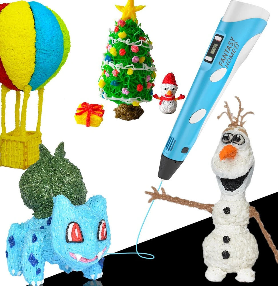3D rašiklis FantasyHome + 110 m šviečiančio plastiko, mėlynas / 3D pieštukas su 110 m kaitinimo siūlo, 3D tušinukas, 3D piešimo rašiklis