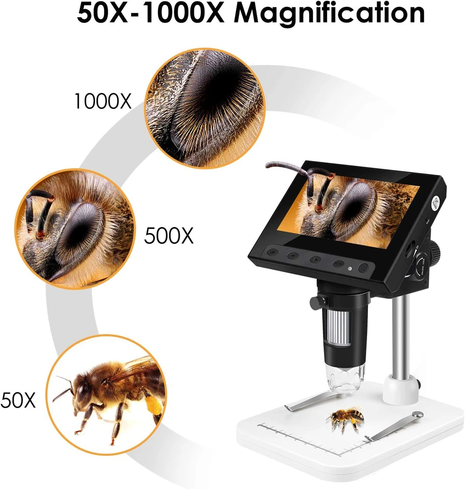 4,3" skaitmeninis LCD mikroskopas 50x–1000x didinimas su ekranu, skaitmeninis mikroskopas su ekranu, LCD ekraninis mikroskopas