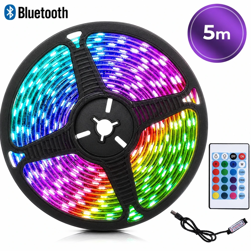5 m RGB LED juosta su „Bluetooth“, LED lemputės juosta, RGB šviesos juosta, 5 m LED lemputės juosta