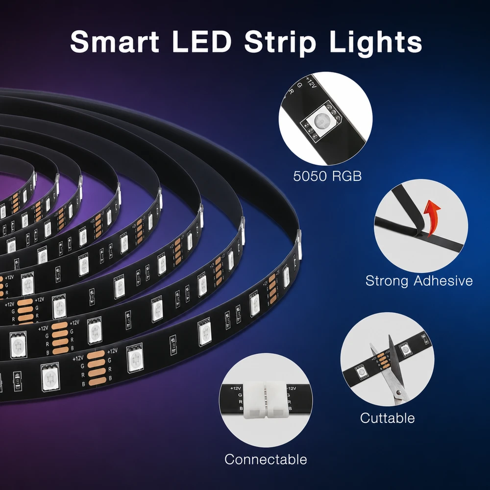 5 m RGB LED juosta su „Bluetooth“, LED lemputės juosta, RGB šviesos juosta, 5 m LED lemputės juosta