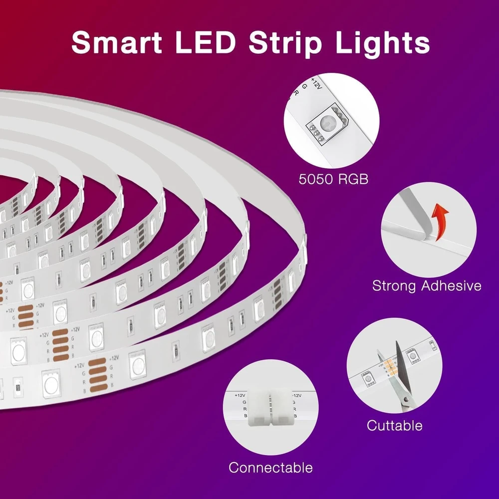 5 m RGB LED juosta su „Bluetooth“, LED lemputės juosta, RGB šviesos juosta, 5 m LED lemputės juosta