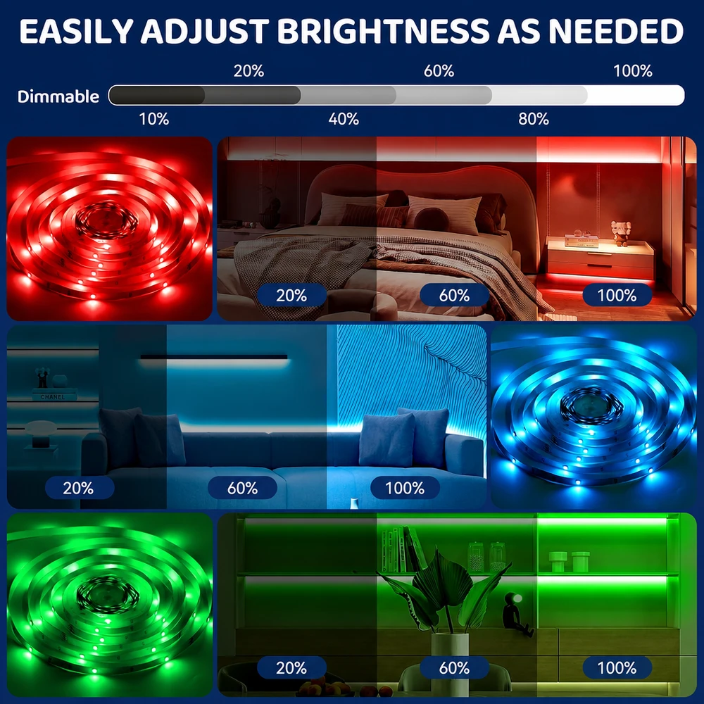 5 m RGB LED juostų apšvietimas 30 LED/m su USB maitinimu ir nuotolinio valdymo pultu, LED juosta, šviesos juosta, apšvietimo juosta