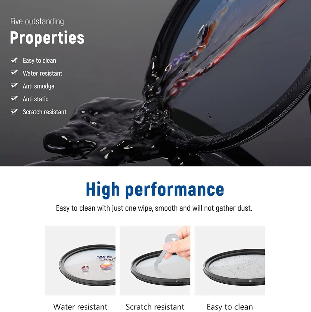 52 mm CPL filtras, apskritiminis poliarizacinis filtras, CPL fotoaparato objektyvo filtras, 52 mm poliarizacinis objektyvo filtras, 52 mm apskritiminis CPL objektyvo filtras