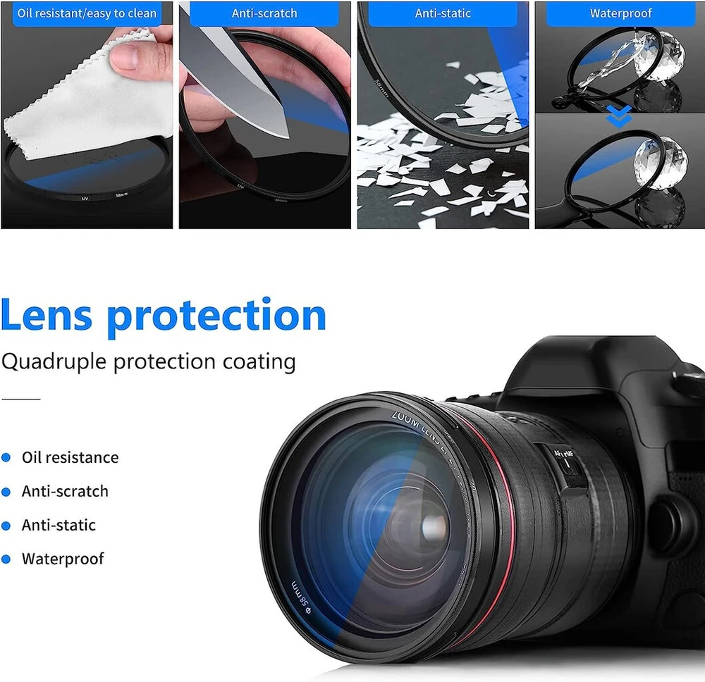 55 mm UV filtras, ultravioletinių spindulių objektyvo filtras, fotoaparato objektyvo apsauginis filtras, UV lęšio apsauga