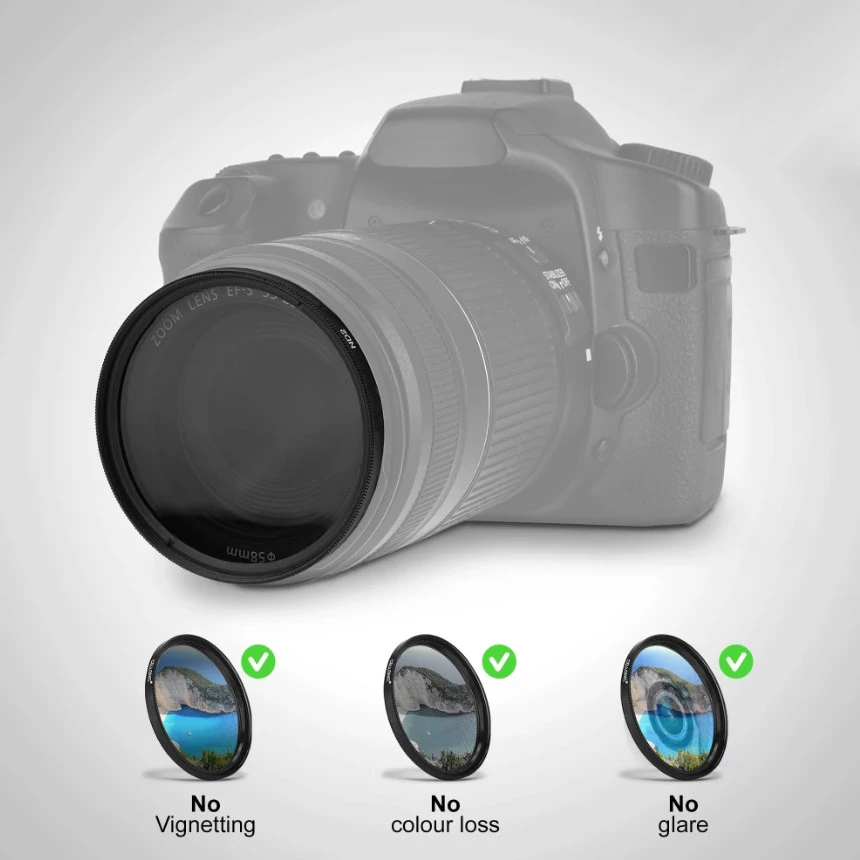 55mm ND2 filtras, neutralios densitacijos filtras ND2, 1 žingsnio ND filtras, 55mm pilkasis filtras, 55mm neutraliojo tankio filtras, 55mm ND2 šviesos slopinimo filtras