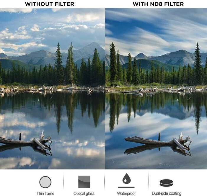 72 mm ND8 filtras, neutraliojo tankio filtras ND8, 3 žingsnių ND filtras, 72 mm neutralaus tankio ND8 filtras, 3 stopų neutraliojo tankio filtras ND8