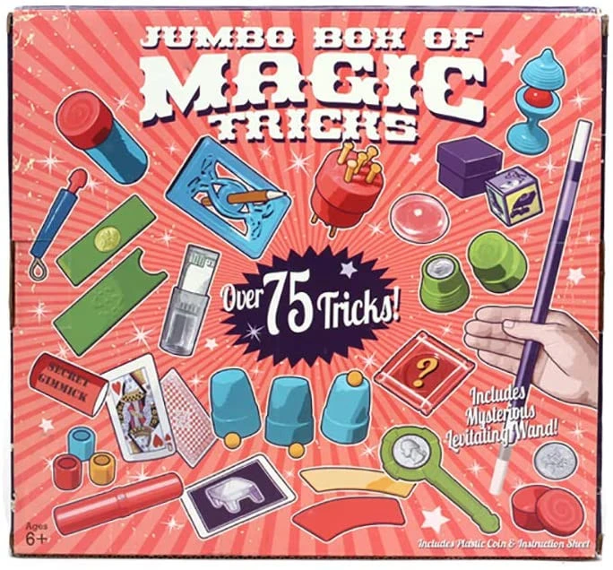 75+ magijos triukų rinkinys, mago pradžios rinkinys, iliuzijų reikmenys, magijos triukai vaikams, magijos triukų dėžė, fokusų rinkinys