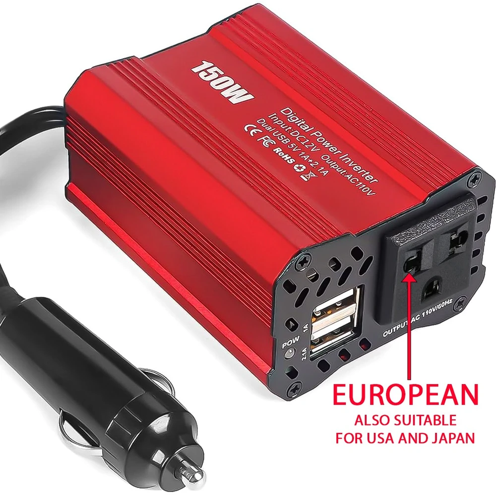 Automobilinis maitinimo keitiklis, 150 W, 12 V į 220 V keitiklis, automobilinis įtampos keitiklis, automobilinis inverteris, 12V–220V automobilinis keitiklis