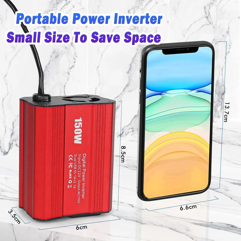 Automobilinis maitinimo keitiklis, 150 W, 12 V į 220 V keitiklis, automobilinis įtampos keitiklis, automobilinis inverteris, 12V–220V automobilinis keitiklis