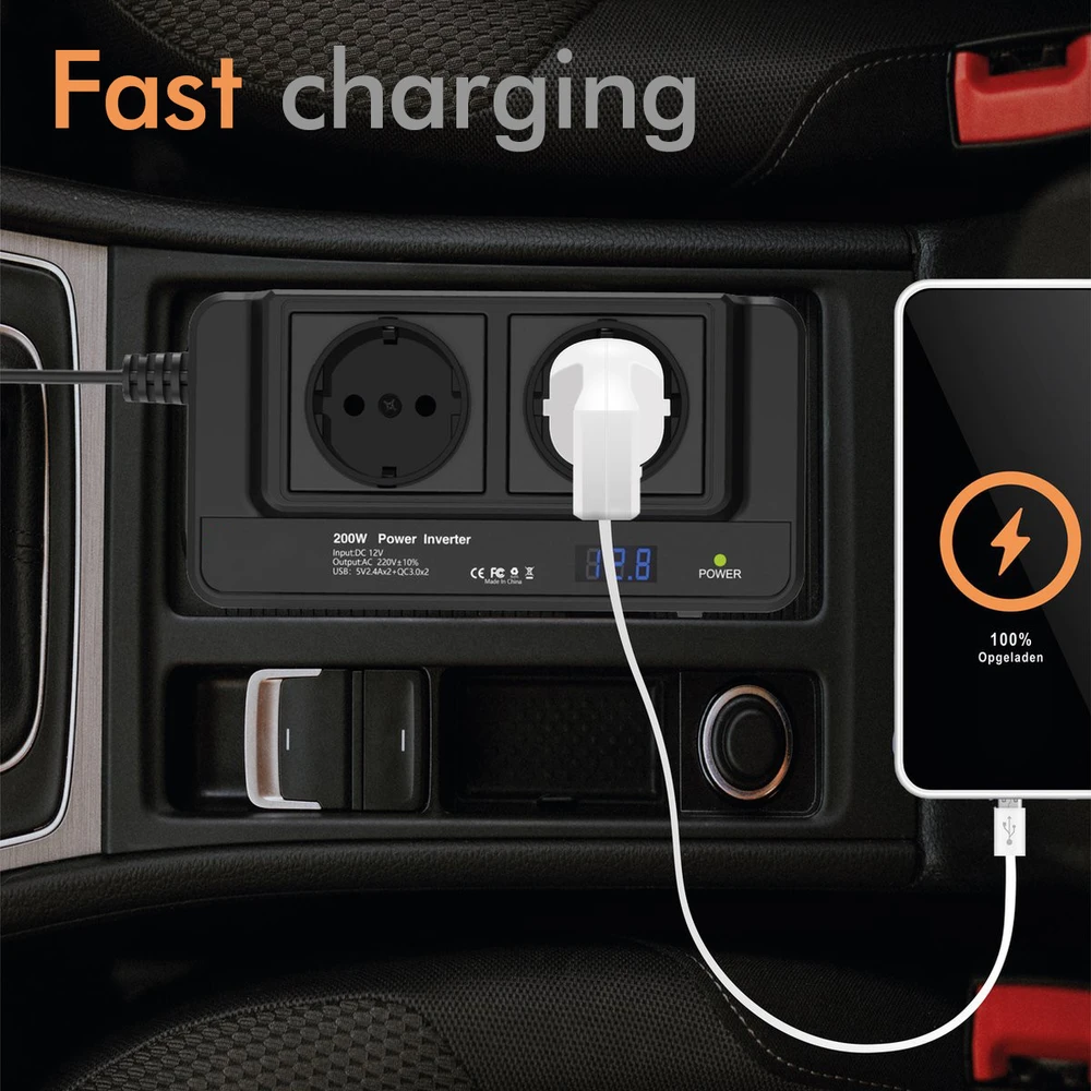 Automobilinis maitinimo keitiklis, 200 W, 12V į 220V keitiklis, automobilinis įtampos keitiklis, automobilinis inverteris, 12V į 220V automobilinis inverteris