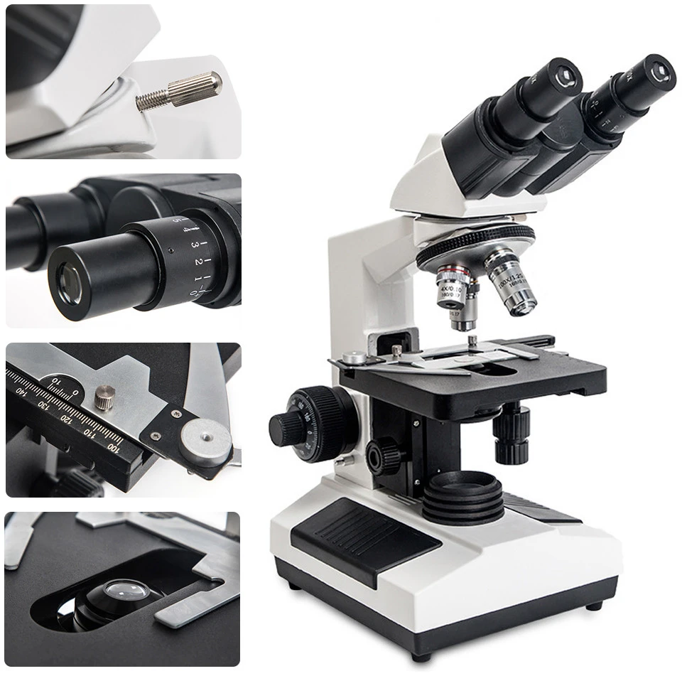 Binokulinis biologinis mikroskopas su 2 standartiniais objektyvais 1600X, binokuliarinis mikroskopas, biologinis mikroskopas, mikroskopas su dviem objektyvais