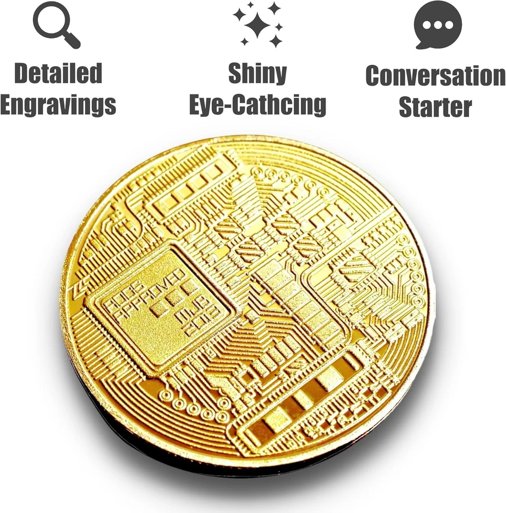 Bitkoino suvenyrinė moneta, blokų grandinės eros atminimo dovana, rafinuotas dizainas, graviruotos detalės, 40 mm skersmuo, bitkoino moneta, bitcoin moneta, bitkoino suvenyras, kriptovaliutos moneta