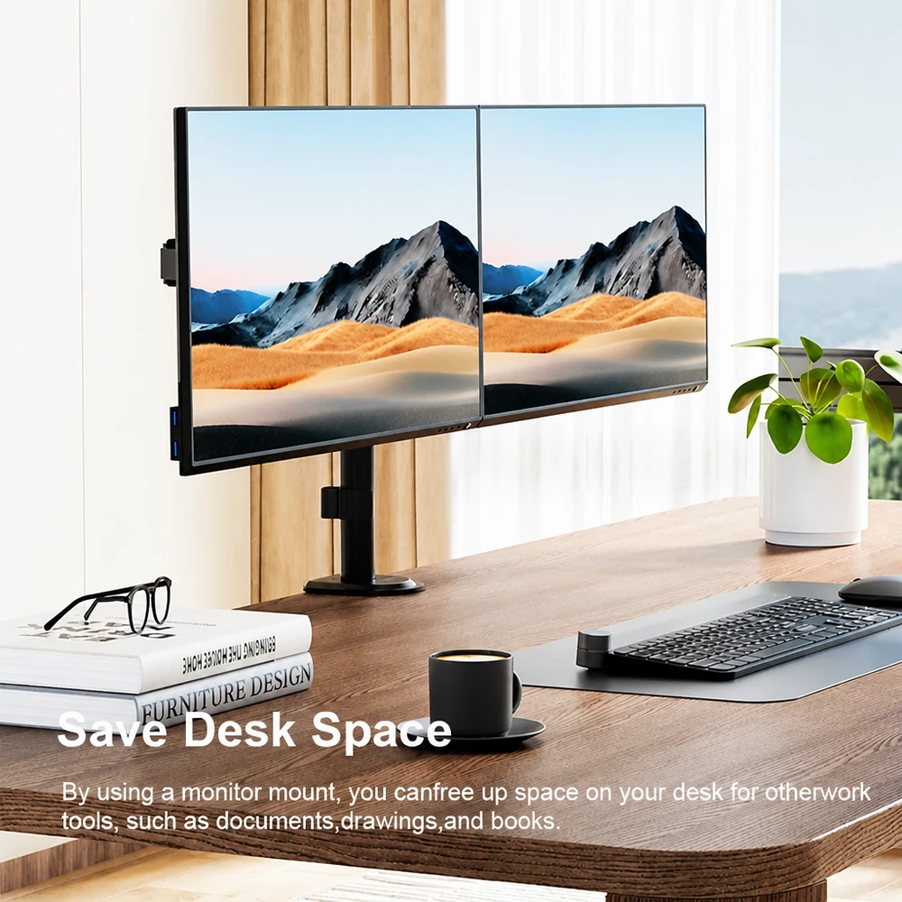 Dvigubas monitorių laikiklis, dvigubas ekrano laikiklis, dviejų monitorių stovas, dual monitorių laikiklis
