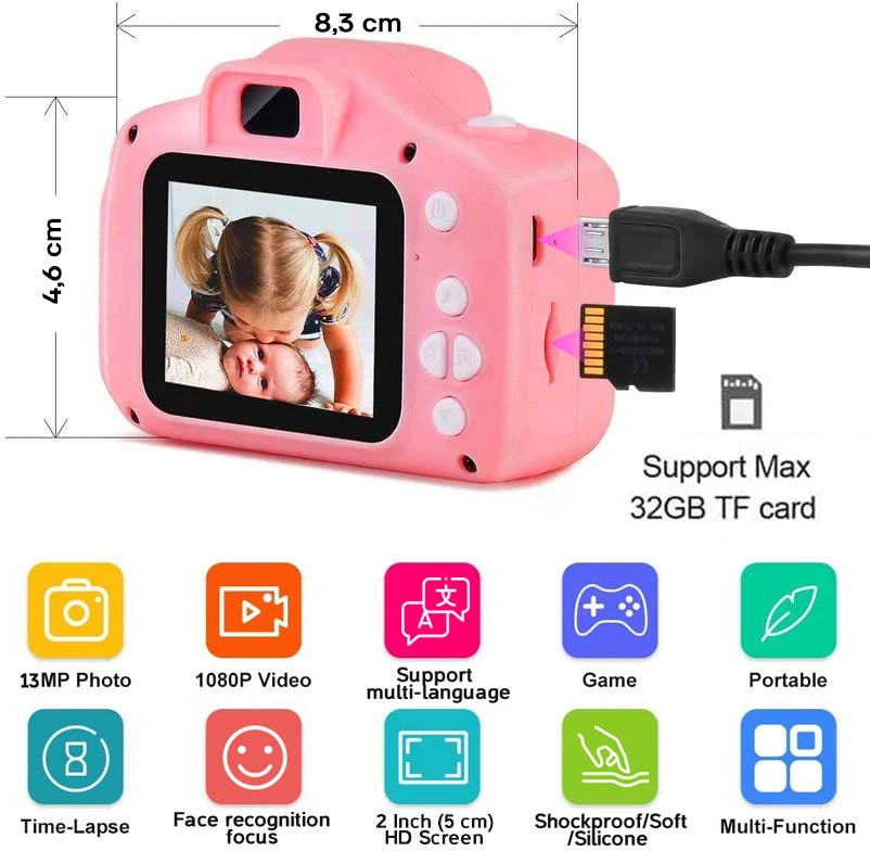 HD vaizdo vaikų rožinis fotoaparatas, vaikų skaitmeninis fotoaparatas, mini vaikų fotoaparatas, vaikų kamera, rožinė vaikų kamera