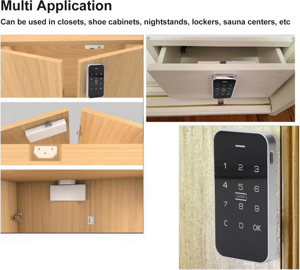 Išmanioji elektroninė spynų sistema spintoms su RFID kortelių jutikliu, elektroninė spyna spintelėms, elektroninis užraktas spintelėms, RFID kortelių spyna spintelėms