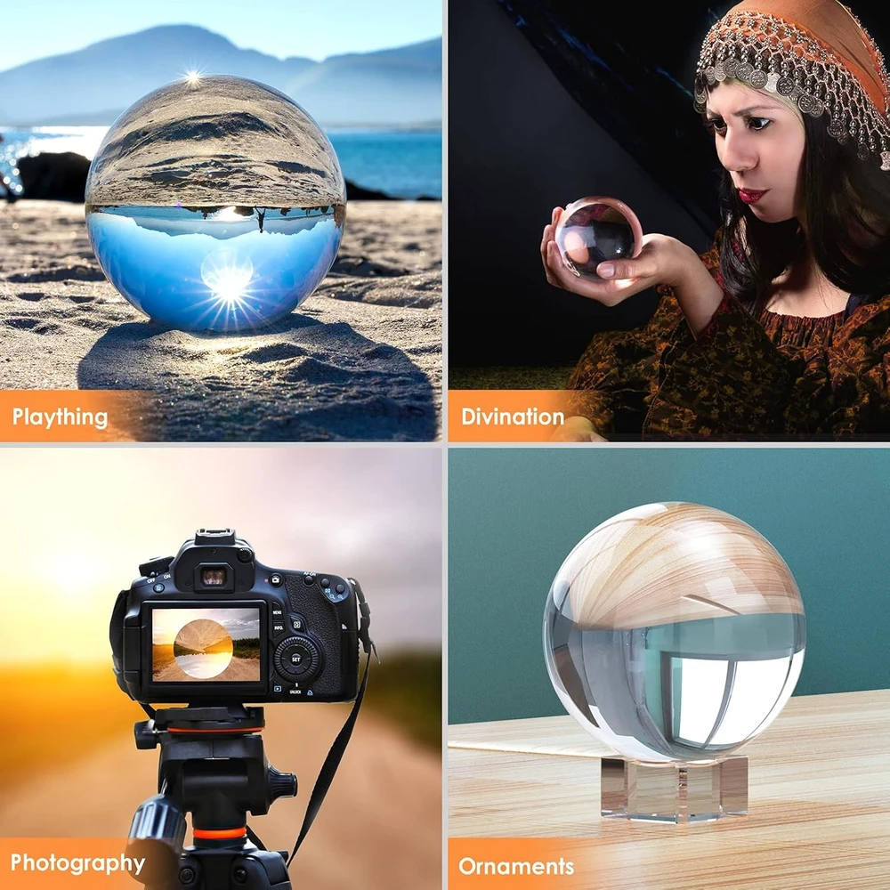 Krištolo rutulys 80 mm, skaidrus stiklo rutulys fotografijai, stiklinis rutulys fotografijai, krištolinis rutulys fotografavimui