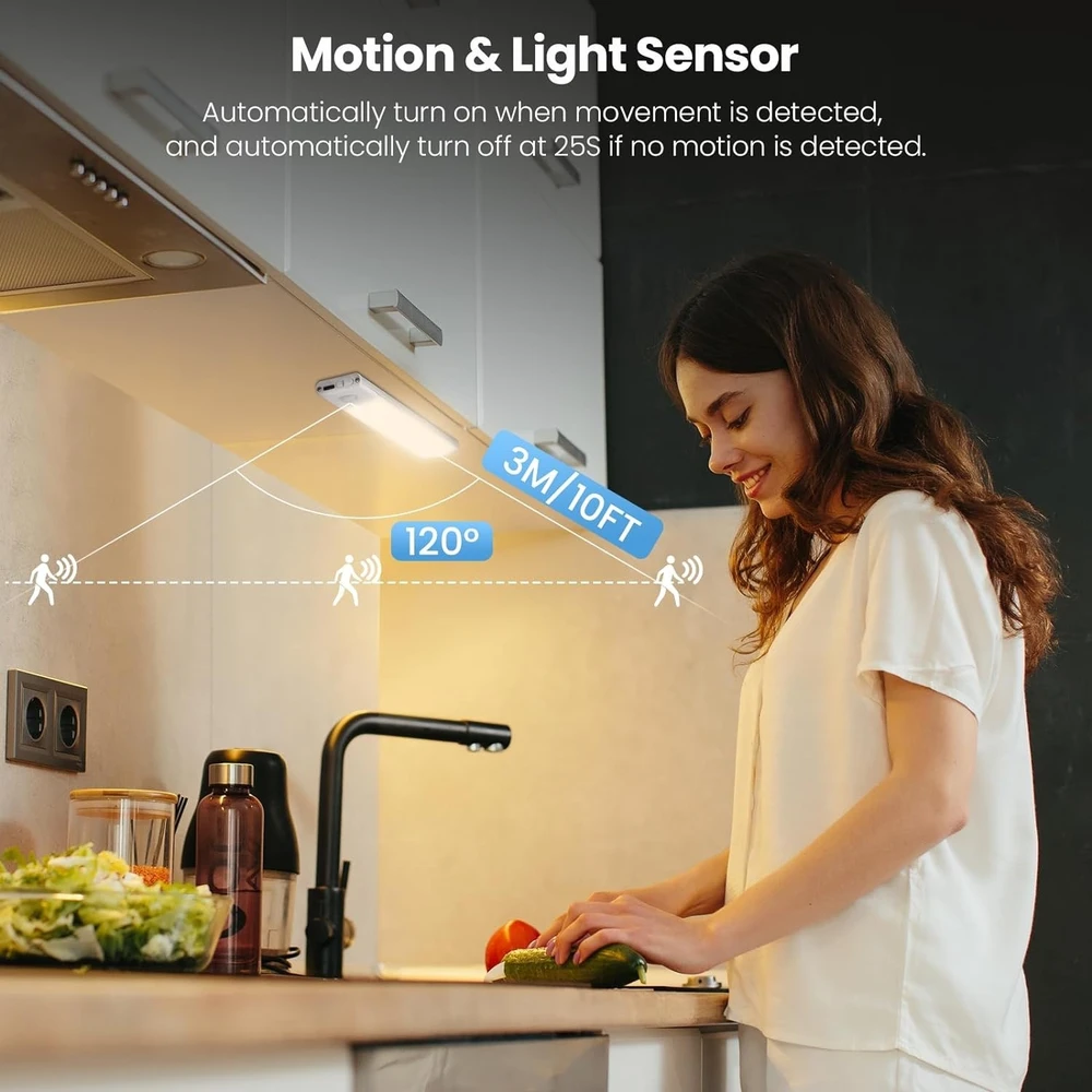 LED lempa su judesio jutikliu, 60 cm, lempa su judesio detektoriumi, judesio sensoriaus lempa, LED šviestuvas su judesio jutikliu, LED juostinė lempa su judesio davikliu