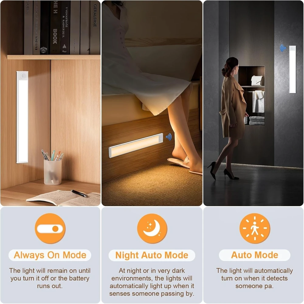 LED lempa su judesio jutikliu, 60 cm, lempa su judesio detektoriumi, judesio sensoriaus lempa, LED šviestuvas su judesio jutikliu, LED juostinė lempa su judesio davikliu