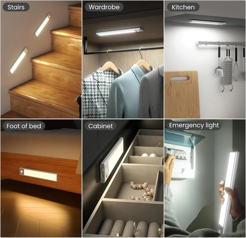LED lempa su judesio jutikliu, 60 cm, lempa su judesio detektoriumi, judesio sensoriaus lempa, LED šviestuvas su judesio jutikliu, LED juostinė lempa su judesio davikliu