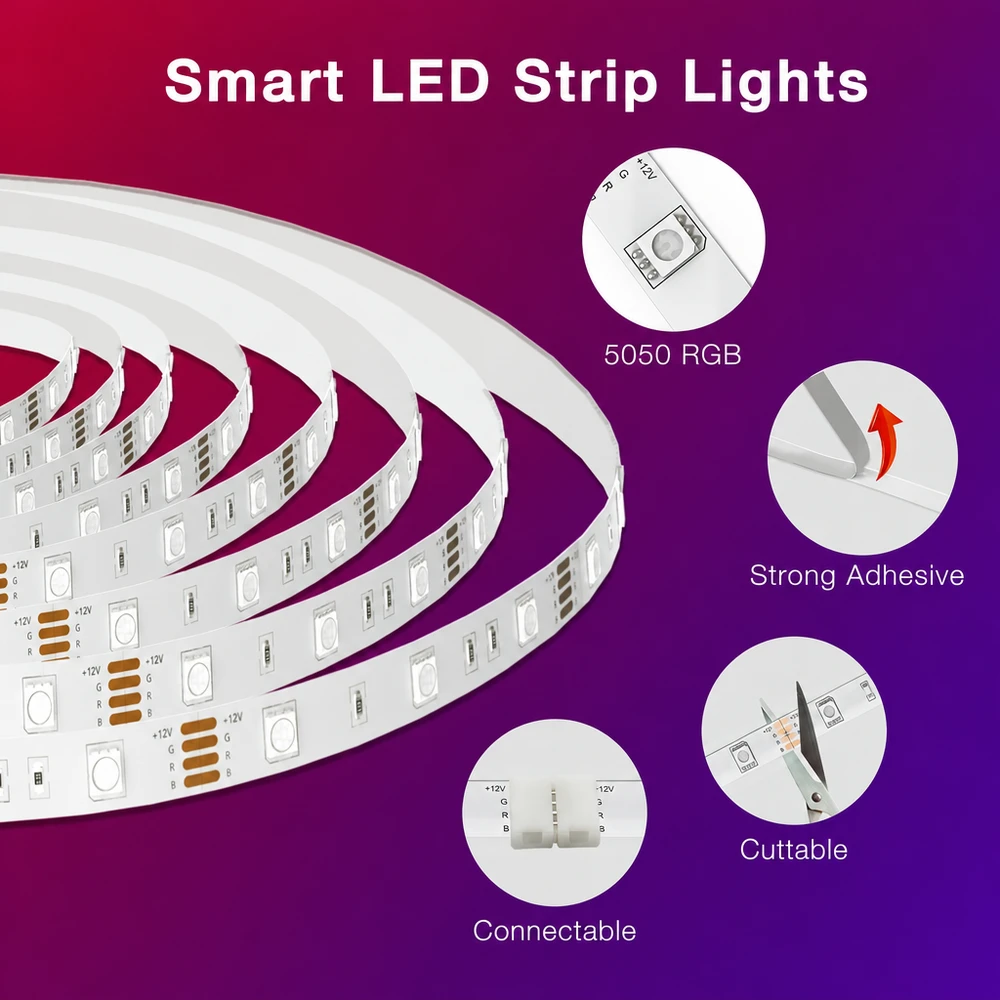 LED šviesos juosta 3 m, RGB USB LED juosta, LED virvutė, LED lemputių juosta, LED juostelė