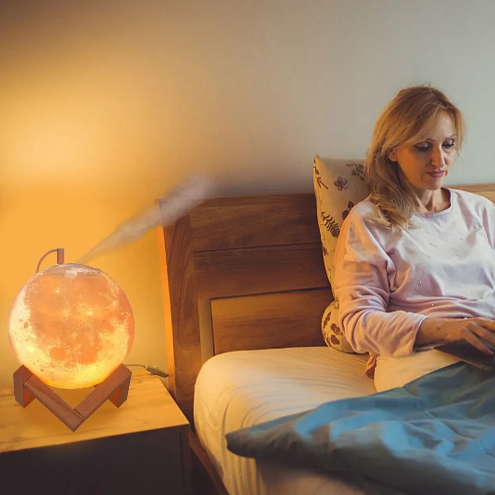 Mėnulio formos lempa oro drėkintuvas, aromato difuzorius drėkintuvas, LED naktinė lemputė drėkintuvas, mėnulio lemputė drėkintuvas, aromatinis oro drėkintuvas, LED mėnulio naktinė lempa