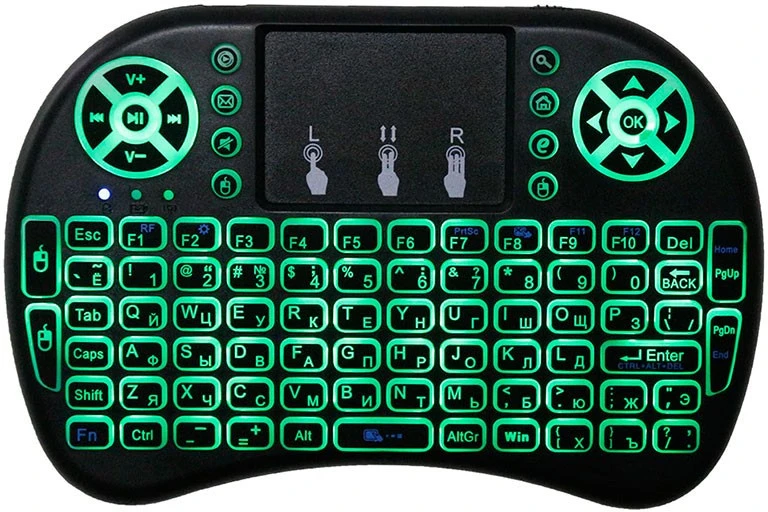Mini belaidė klaviatūra su RGB LED, klaviatūra su jutikliniu kilimėliu, mini klaviatūra su lietimui jautriu kilimėliu, kompaktiška belaidė klaviatūra su jutikliniu kilimėliu