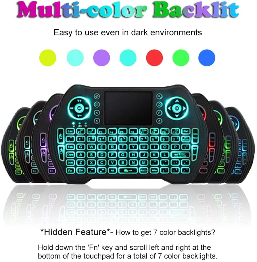 Mini belaidė klaviatūra su RGB LED, klaviatūra su jutikliniu kilimėliu, mini klaviatūra su lietimui jautriu kilimėliu, kompaktiška belaidė klaviatūra su jutikliniu kilimėliu