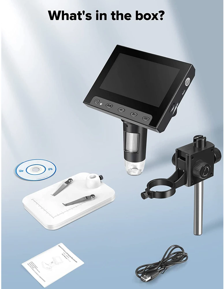 Profesionalus mikroskopas 1000x su ekranu, skaitmeninis LCD mikroskopas 4,3", USB mikroskopas, elektroninis mikroskopas, vaizdo mikroskopas
