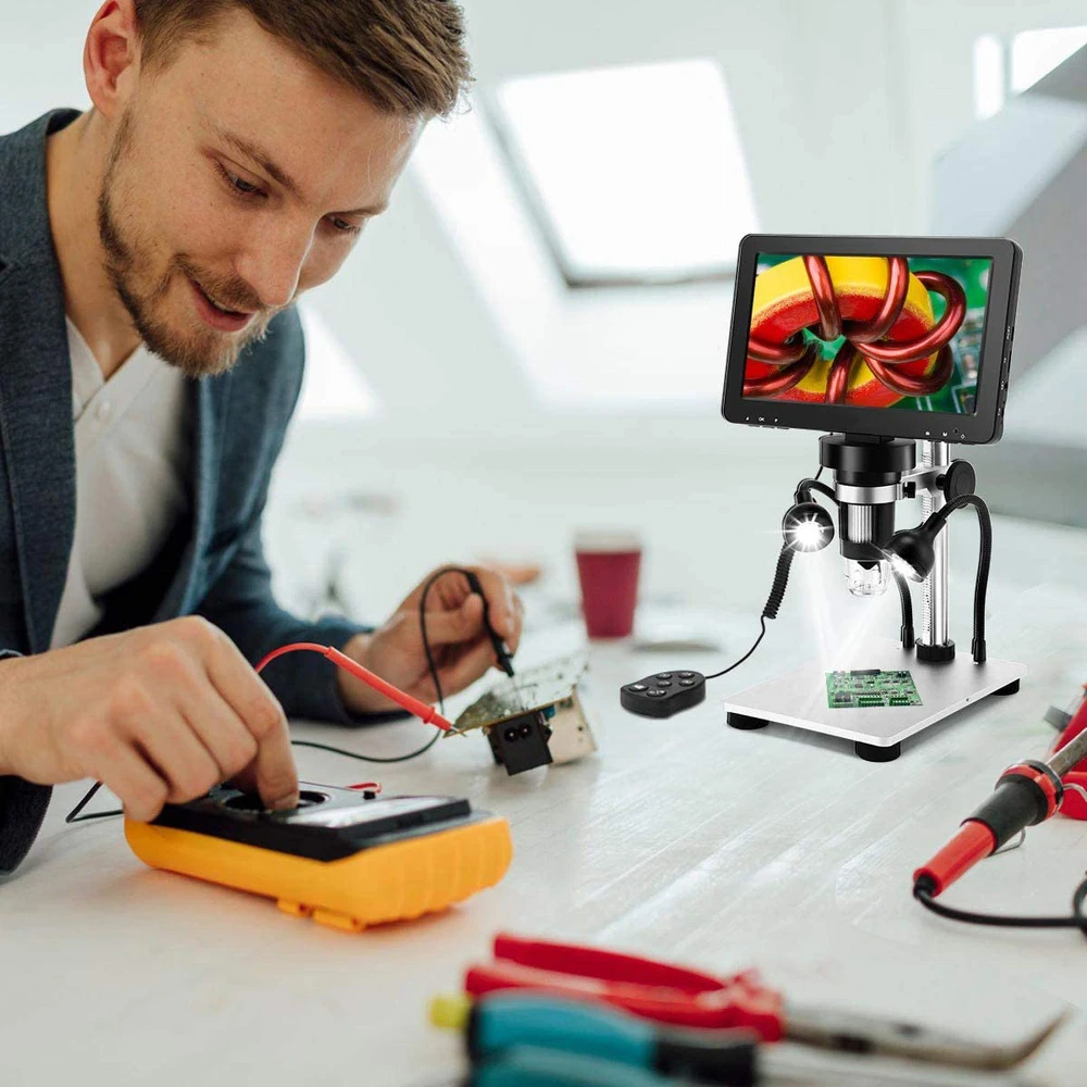 Profesionalus mikroskopas 1200x su ekranu, 7 colių LCD skaitmeninis mikroskopas, skaitmeninis mikroskopas su ekranu, LCD mikroskopas, mikroskopas su monitoriumi