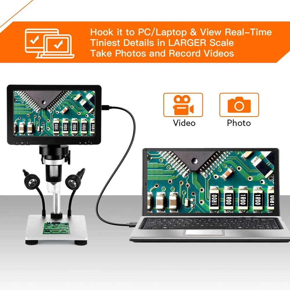 Profesionalus mikroskopas 1200x su ekranu, 7 colių LCD skaitmeninis mikroskopas, skaitmeninis mikroskopas su ekranu, LCD mikroskopas, mikroskopas su monitoriumi