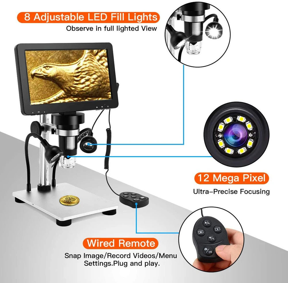 Profesionalus mikroskopas 1200x su ekranu, 7 colių LCD skaitmeninis mikroskopas, skaitmeninis mikroskopas su ekranu, LCD mikroskopas, mikroskopas su monitoriumi