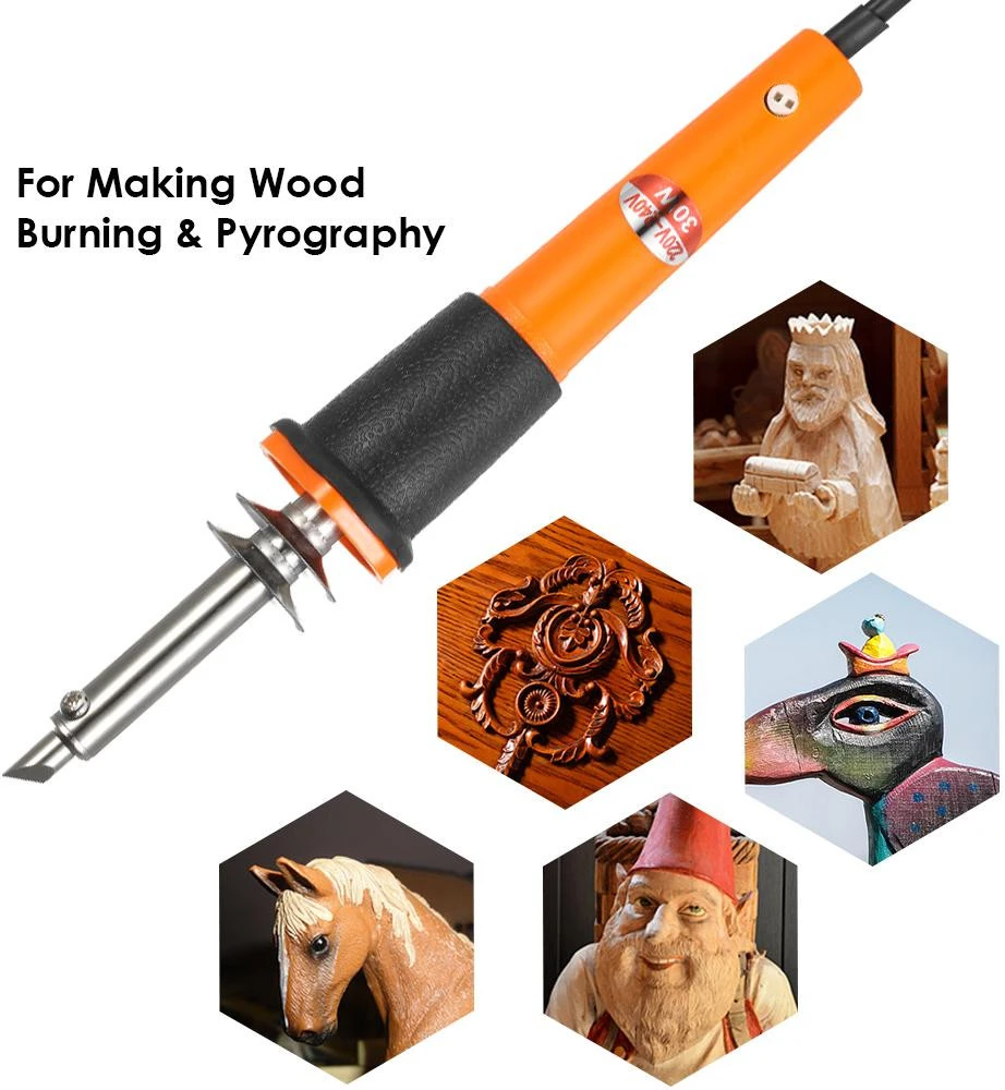 Pyrograph – medžio ir odos deginimo lituoklis, 5 antgaliai, medžio deginimo įrankis, odos deginimo įrankis, medžio ir odos dekoravimo lituoklis