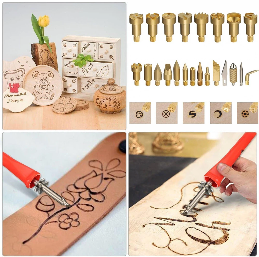 Pyrograph – medžio ir odos deginimo lituoklis, 23 antgaliai, medžio deginimo rašiklis, odos deginimo rašiklis, pirosgrafas, deginimo pieštukas, medžio deginimo įrankis