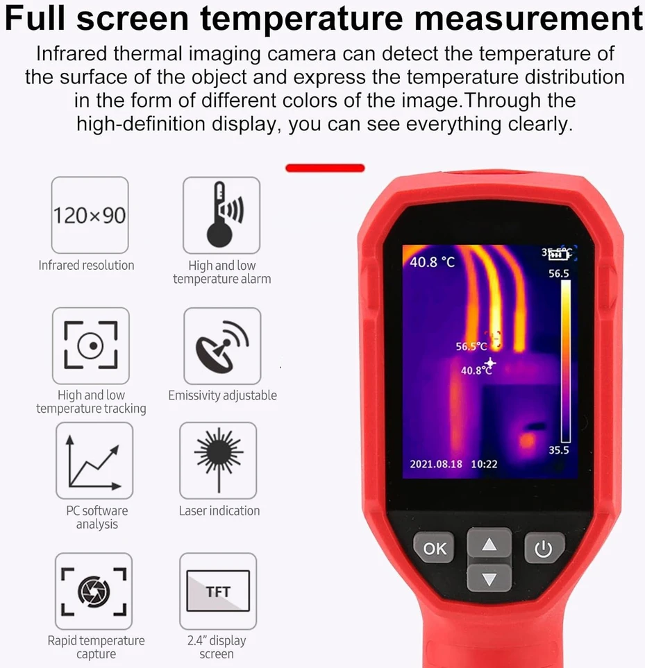 Rankinis termovizorius 120x90, -20–400 °C, termovizorinė kamera, infraraudonųjų spindulių kamera, termovizinė kamera, šiluminė kamera