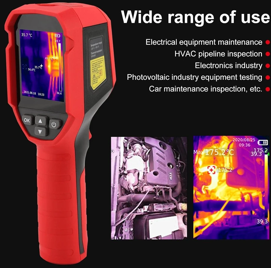 Rankinis termovizorius 120x90, -20–400 °C, termovizorinė kamera, infraraudonųjų spindulių kamera, termovizinė kamera, šiluminė kamera