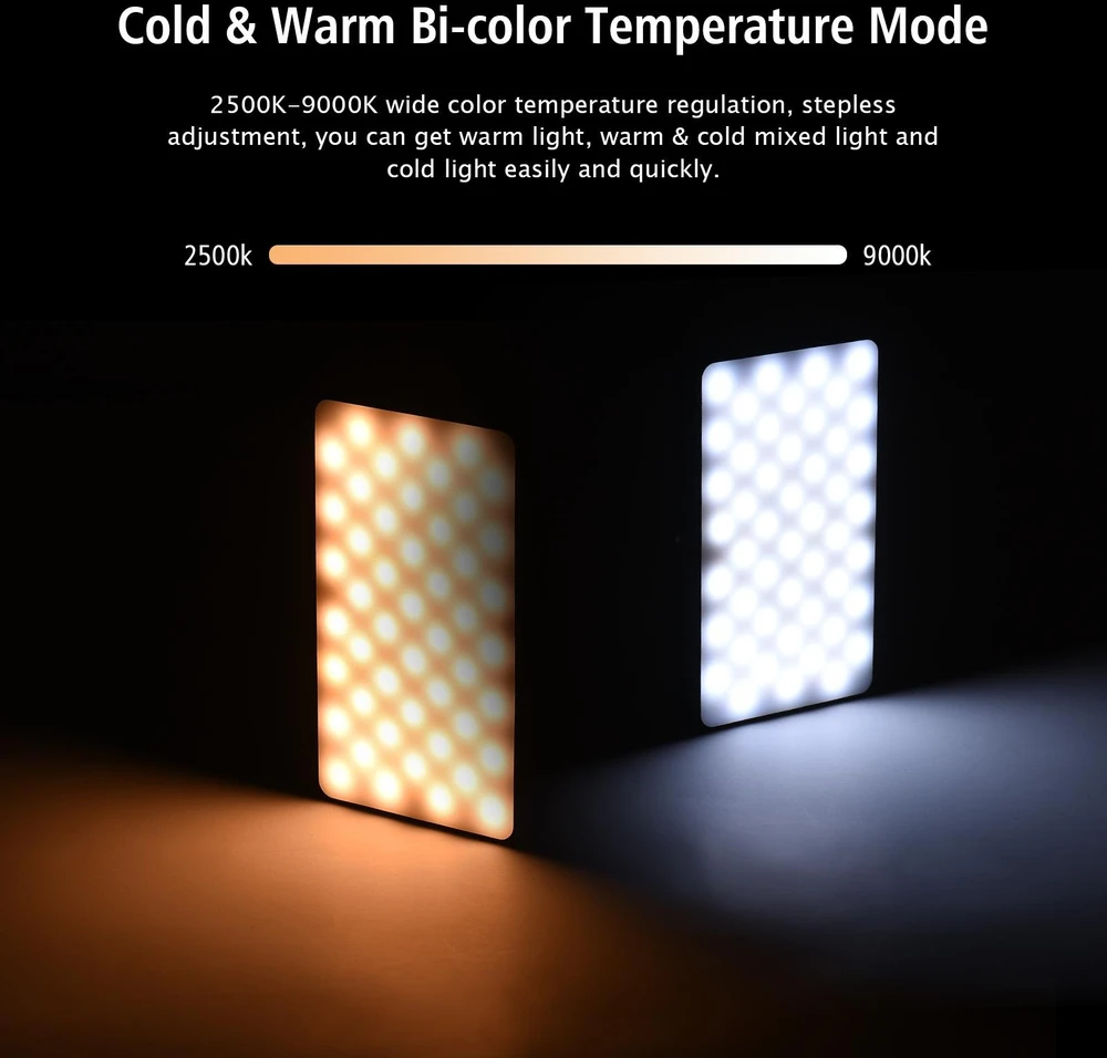 RGB LED kamera šviesa, 50W, RGB lempa kamerai, RGB šviestuvas, įkraunama baterija, RGB apšvietimas kamerai, spalvotas RGB šviestuvas, RGB lempa su baterija