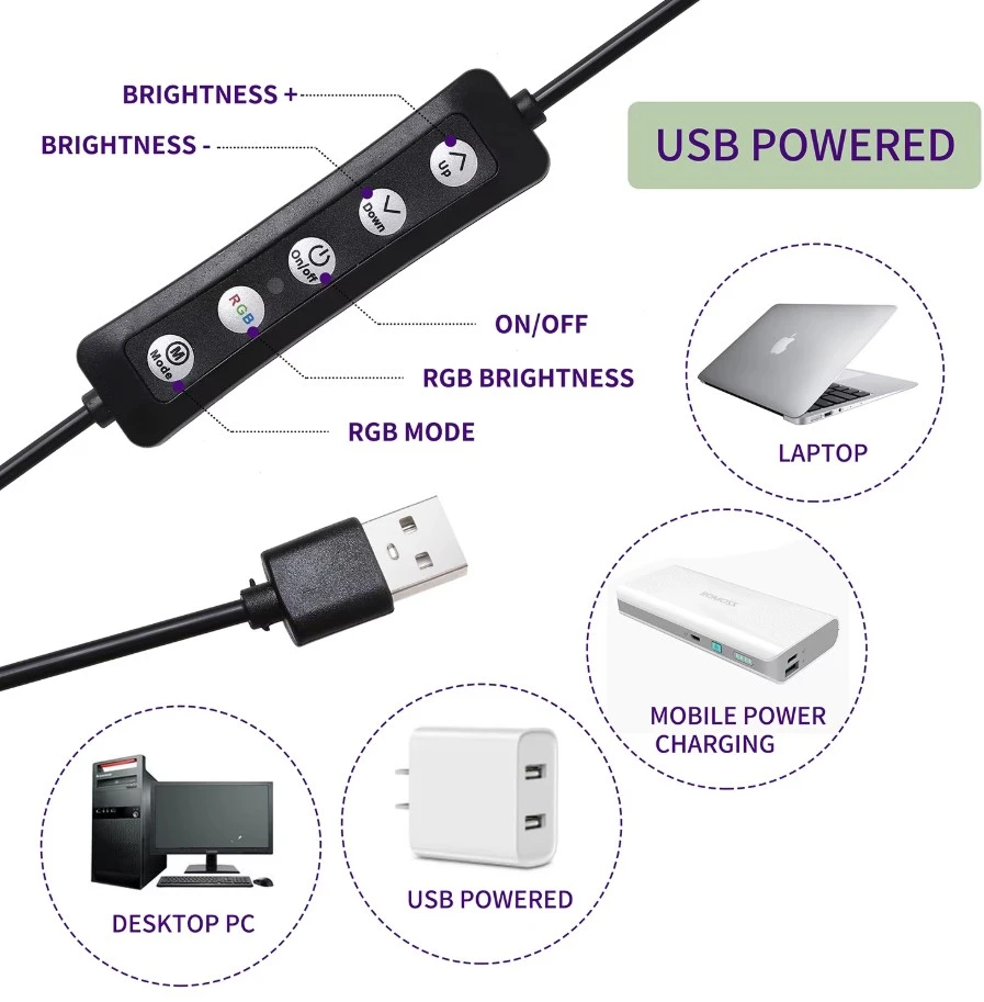RGB žiedinė lempa 26 cm su telefono laikikliu, LED žiedas, žiedinė RGB lempa, žiedinė LED lempa, telefono laikiklio žiedinė lempa